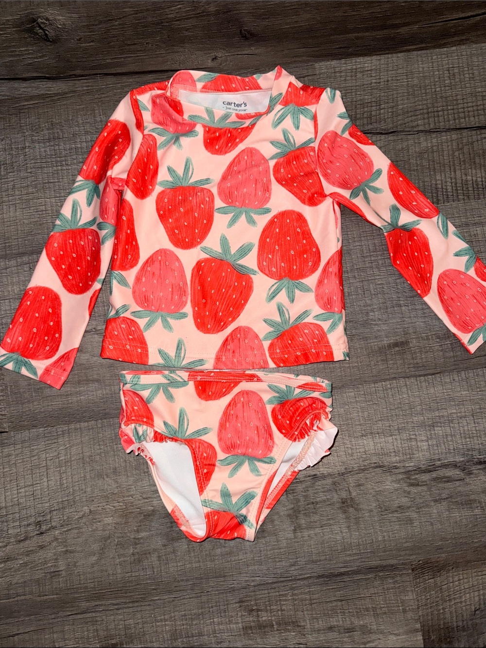 Carter's Pink and Red Strawberry Rashguard Swim Set